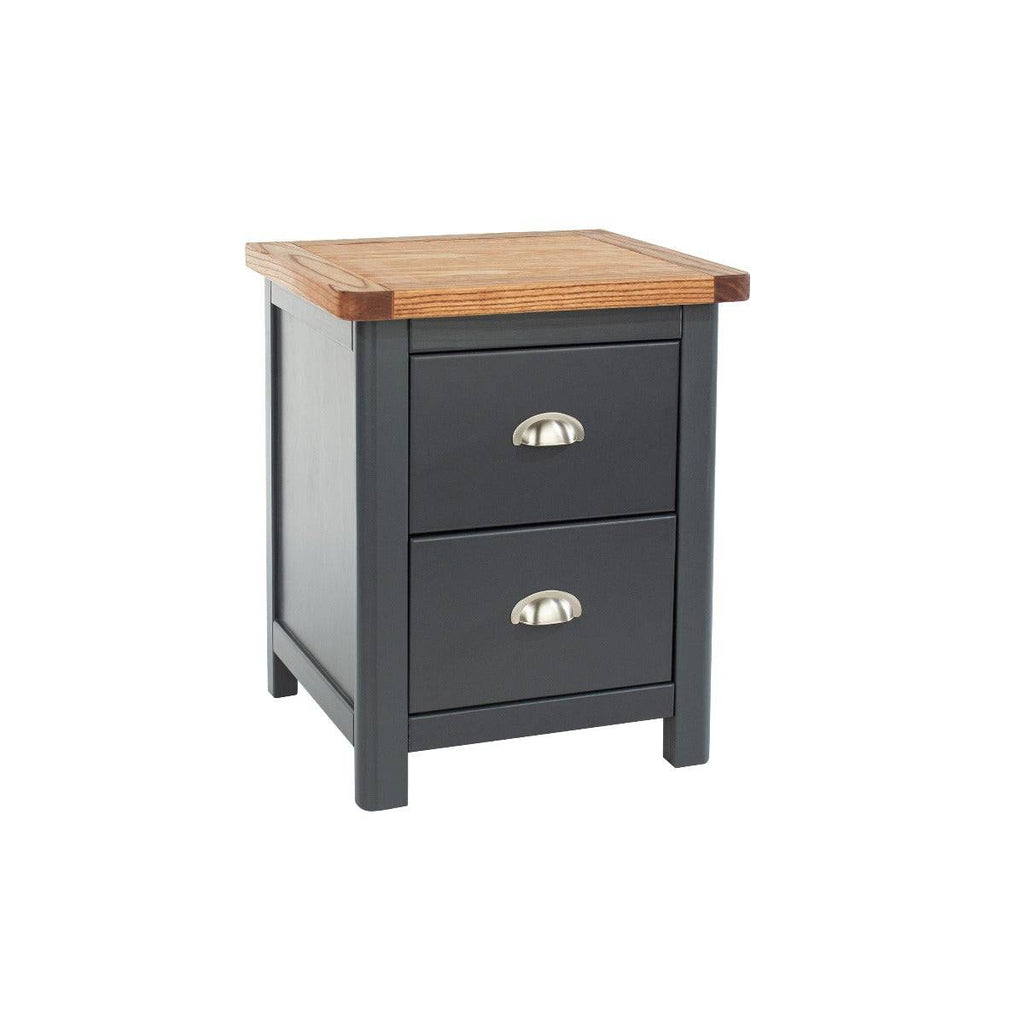 Dunkeld - 2 drawer bedside cabinet in midnight Blue with natural lacquer wood top - Price Crash Furniture