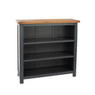 Dunkeld - low bookcase in midnight Blue with natural lacquer wood top - Price Crash Furniture