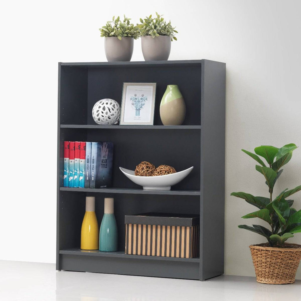 Essentials Bookcase Low Wide in Dark Grey by TAD - Price Crash Furniture