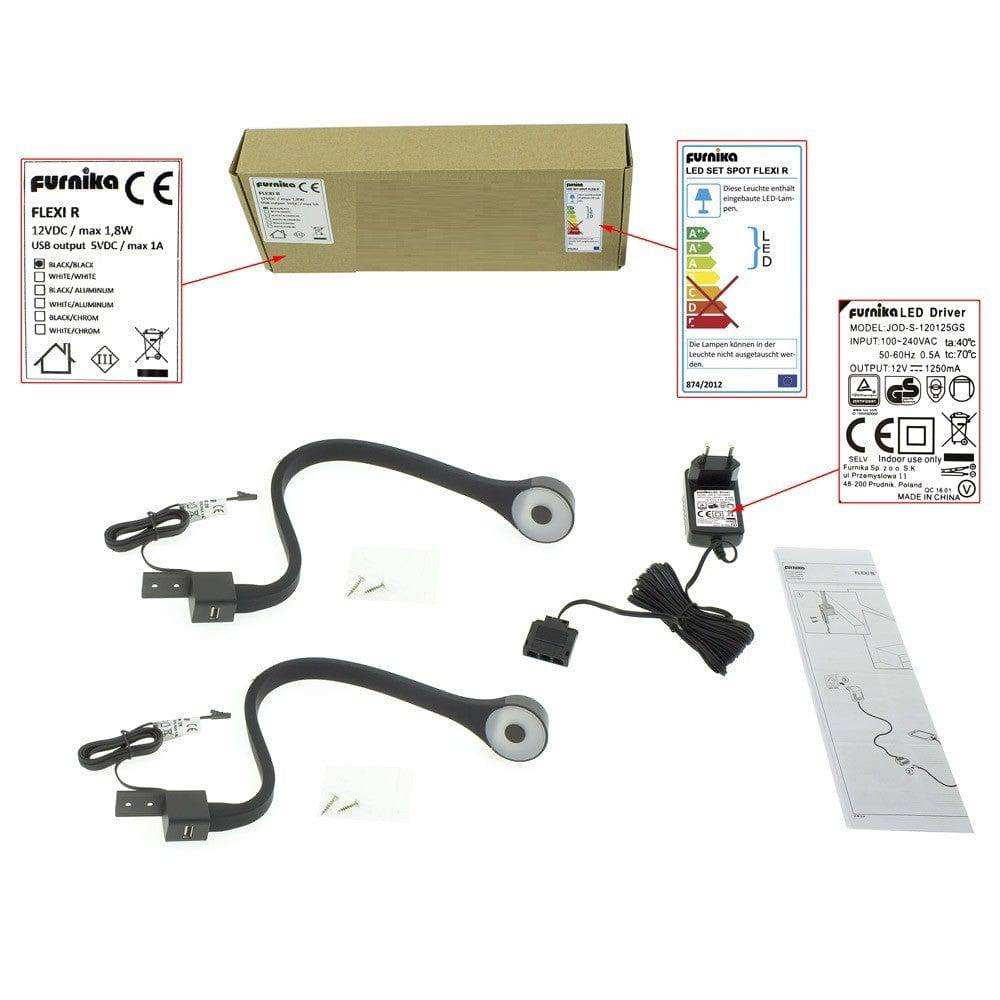 Flexi USB Reading Lamp (pair) Light Fittings for Beds Headboards and Desks - Price Crash Furniture