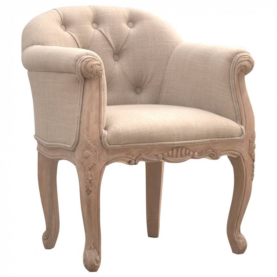 French Carved Mud Linen Accent Chair - Price Crash Furniture