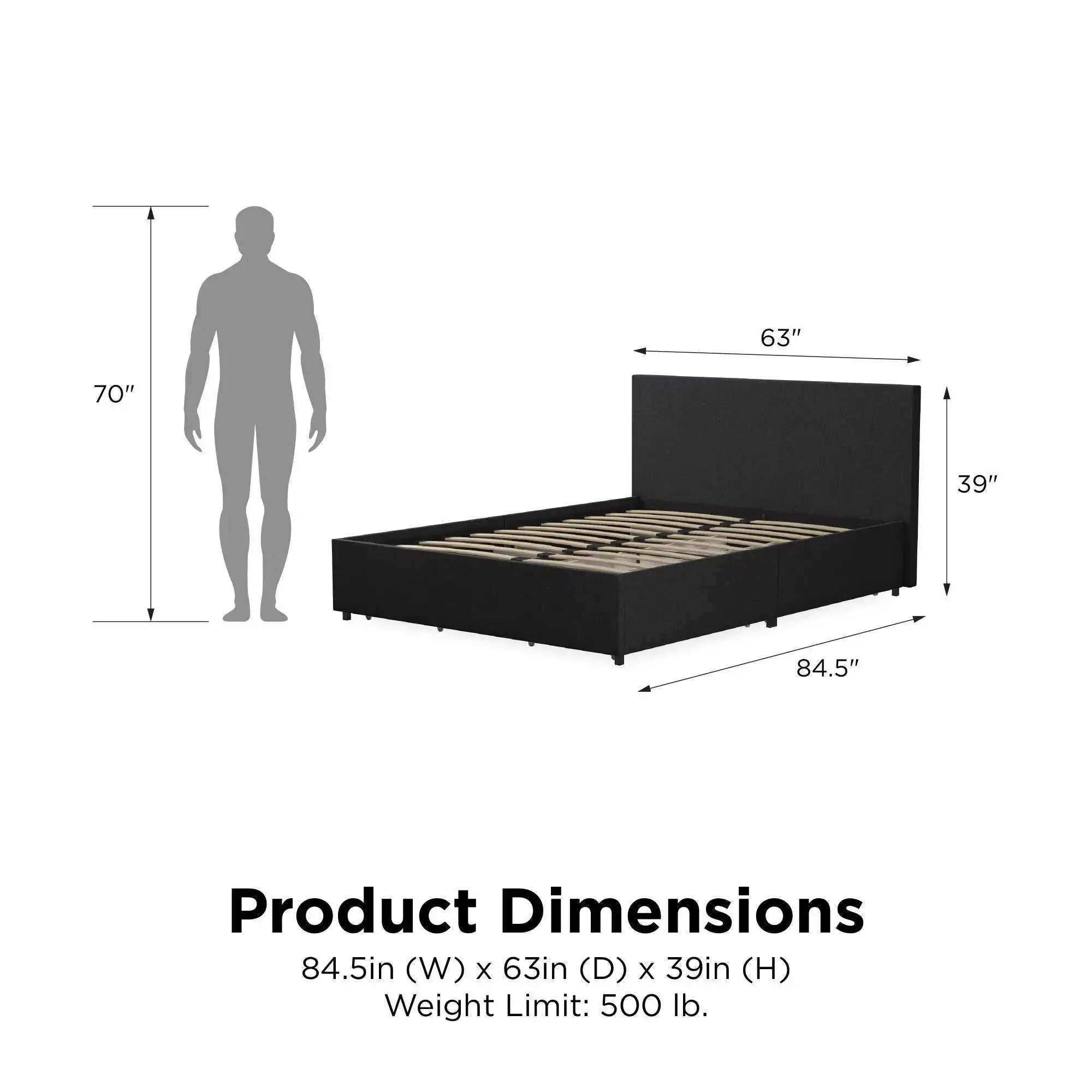 Kelly Linen King Size Bed with 4 Drawer Storage - in Dark Grey by Dorel - Price Crash Furniture