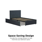 Kelly Linen Single Bed with 2 Drawer Storage - in Navy Blue by Dorel - Price Crash Furniture