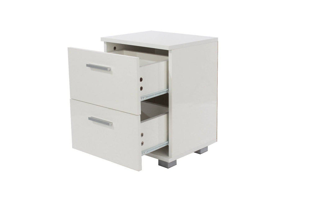 Lido - White high gloss 2 drawer compact bedside cabinet - Price Crash Furniture