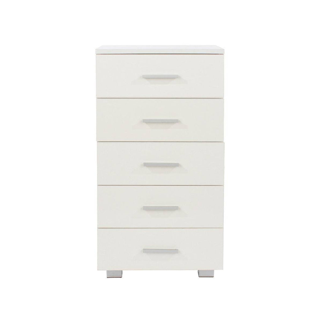 Lido - White high gloss 5 narrow compact chest of drawers - Price Crash Furniture