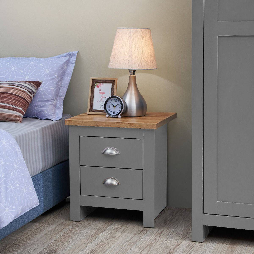 Lisbon 2 drawer bedside table / lamp table by TAD in Grey - Price Crash Furniture