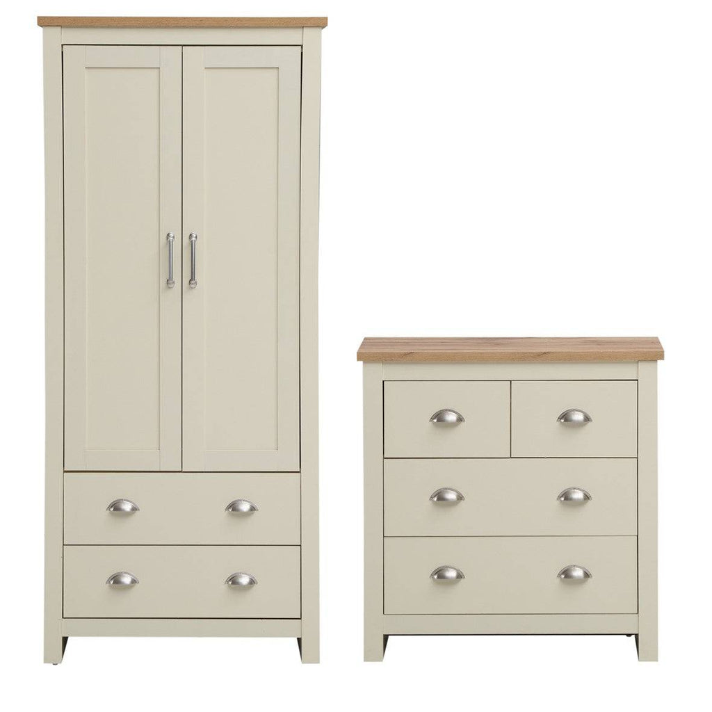 Lisbon 2 Piece Bedroom Set: 2 door wardrobe + 4 drawer chest of drawers - Price Crash Furniture