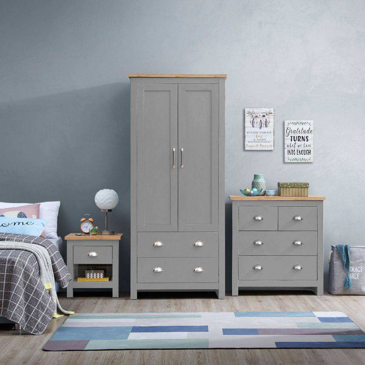 Lisbon 3 Piece Bedroom Set: 2 door 2 drawer wardrobe 4 drawer chest 1 drawer bedside - Price Crash Furniture