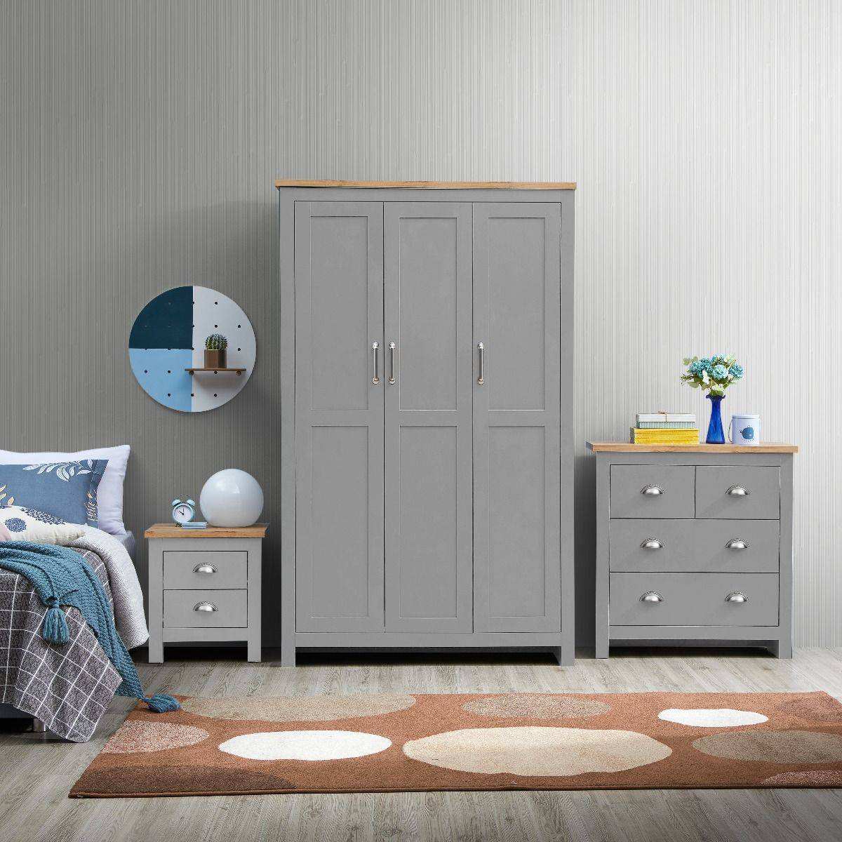 Lisbon 3 Piece Bedroom Set: 3 door wardrobe 4 drawer chest 2 drawer bedside - Price Crash Furniture