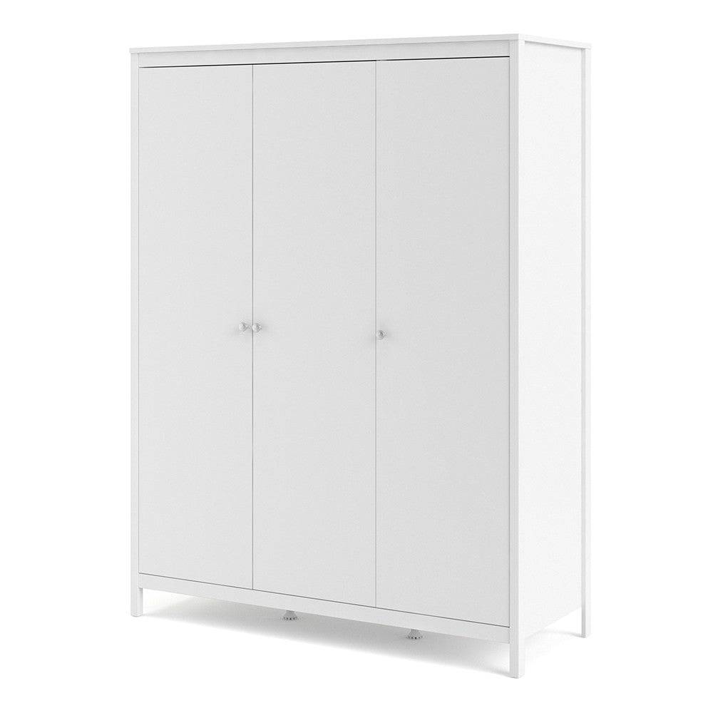 Madrid Tall Wide Wardrobe With 3 Doors in White - Price Crash Furniture