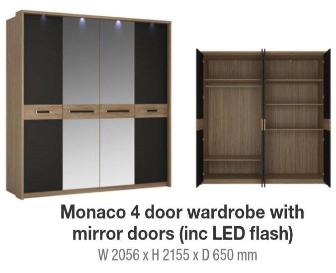 Monaco 4 Door Wardrobe With Mirror Doors - Price Crash Furniture