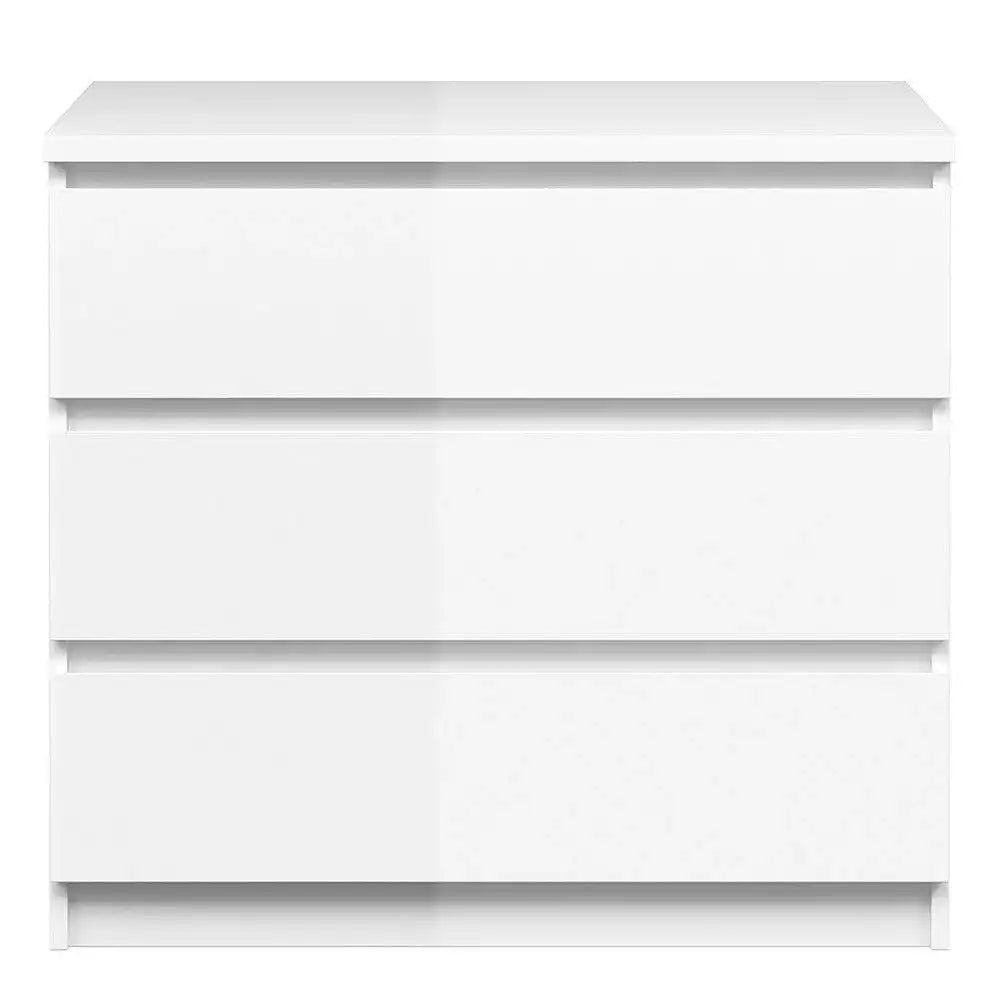 Naia 3 Drawer Chest Of Drawers in White High Gloss - Price Crash Furniture