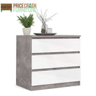 Naia Chest Of 3 Drawers in Concrete Grey and White High Gloss - Price Crash Furniture