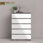 Naia Chest Of 5 Drawers in Concrete Grey and White High Gloss - Price Crash Furniture