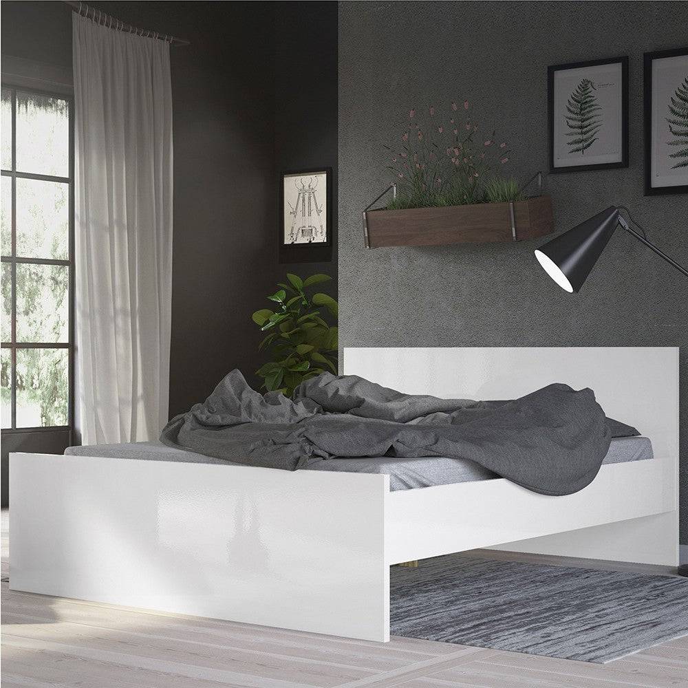 Naia Double Bed 4ft6in (140x190 cm) in White High Gloss - Price Crash Furniture