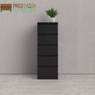 Naia Tall Narrow 5 Drawer Chest of Drawers / Tallboy in Black Matt - Price Crash Furniture