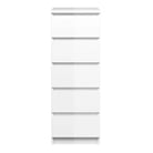 Naia Tall Narrow 5 Drawer Chest of Drawers / Tallboy in White High Gloss - Price Crash Furniture