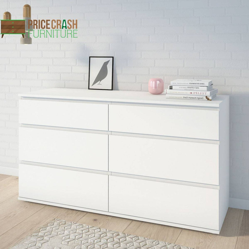 Nova Large Wide 6 Drawer Chest of Drawers (3+3) in White - Price Crash Furniture