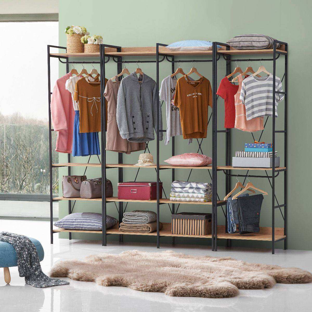 Claire Bedroom Open Wardrobe with 4 Shelves in Riviera Oak - Price Crash Furniture
