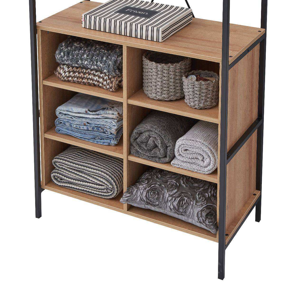 Claire Bedroom Open Wardrobe with 8 Shelves in Light Oak - Price Crash Furniture