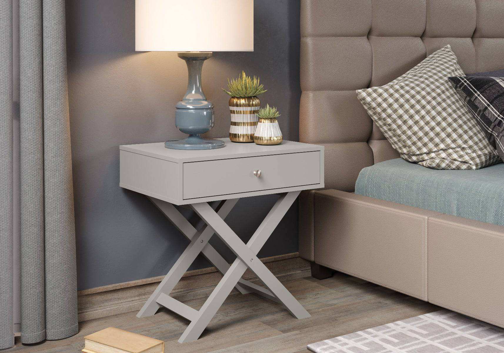 Options X leg, 1 drawer bedside cabinet in light grey - Price Crash Furniture