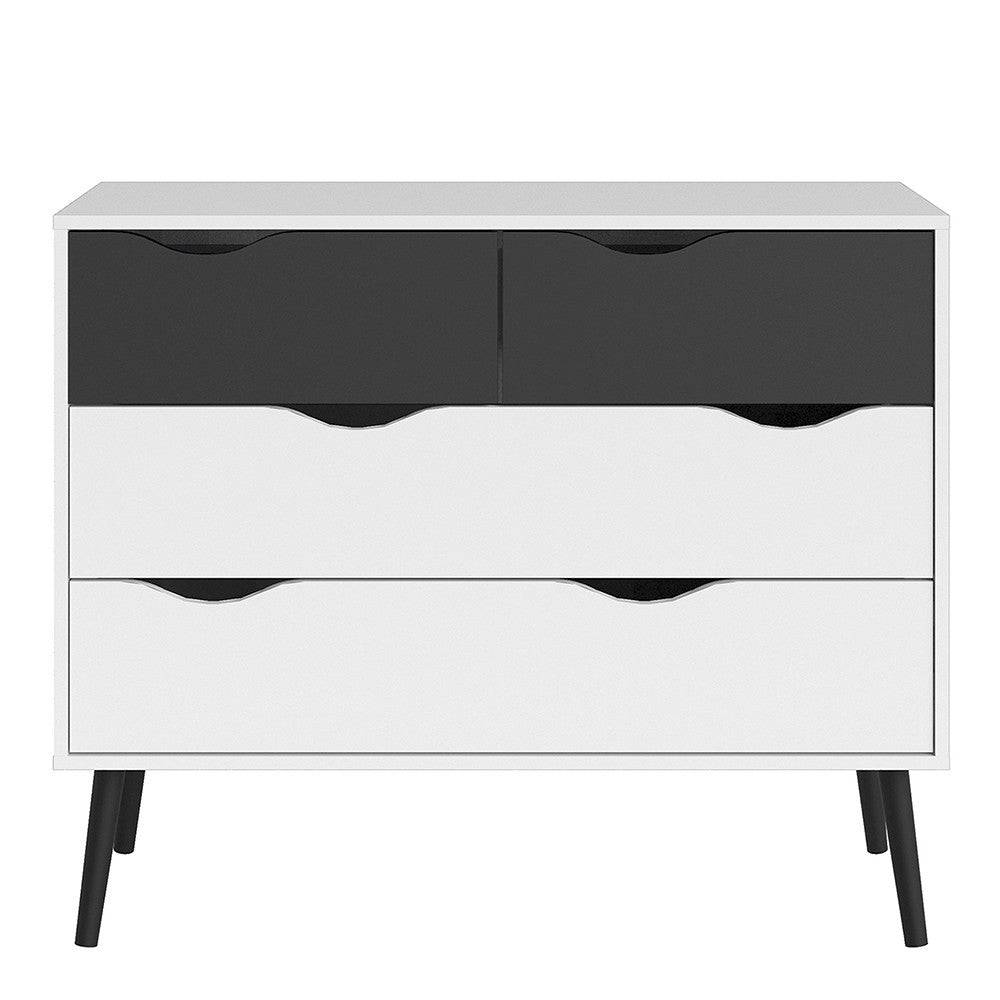 Oslo 4 Drawer Chest Of Drawers (2+2) in White and Black Matt - Price Crash Furniture