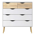 Oslo 5 Drawer Chest Of Drawers (2+3) in White and Oak - Price Crash Furniture