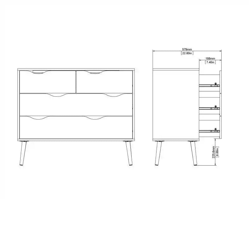 Oslo Chest of 4 Drawers (2+2) in Black and Oak - Price Crash Furniture