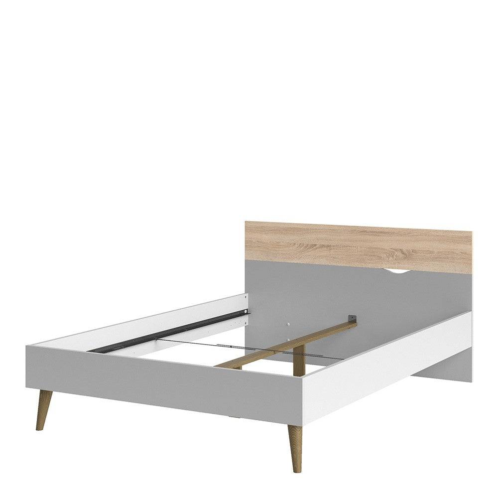 Oslo Euro Double Bed (140 x 200) in White and Oak - Price Crash Furniture