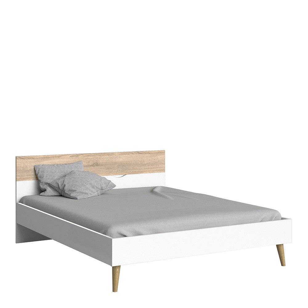Oslo Euro King Bed (160 x 200) in White and Oak - Price Crash Furniture