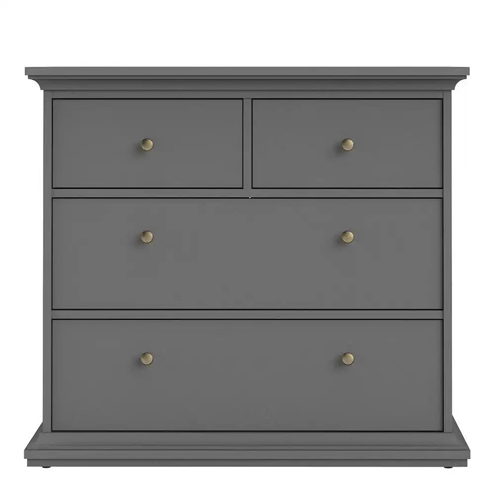 Paris 4 Drawer Chest of Drawers In Matt Grey - Price Crash Furniture