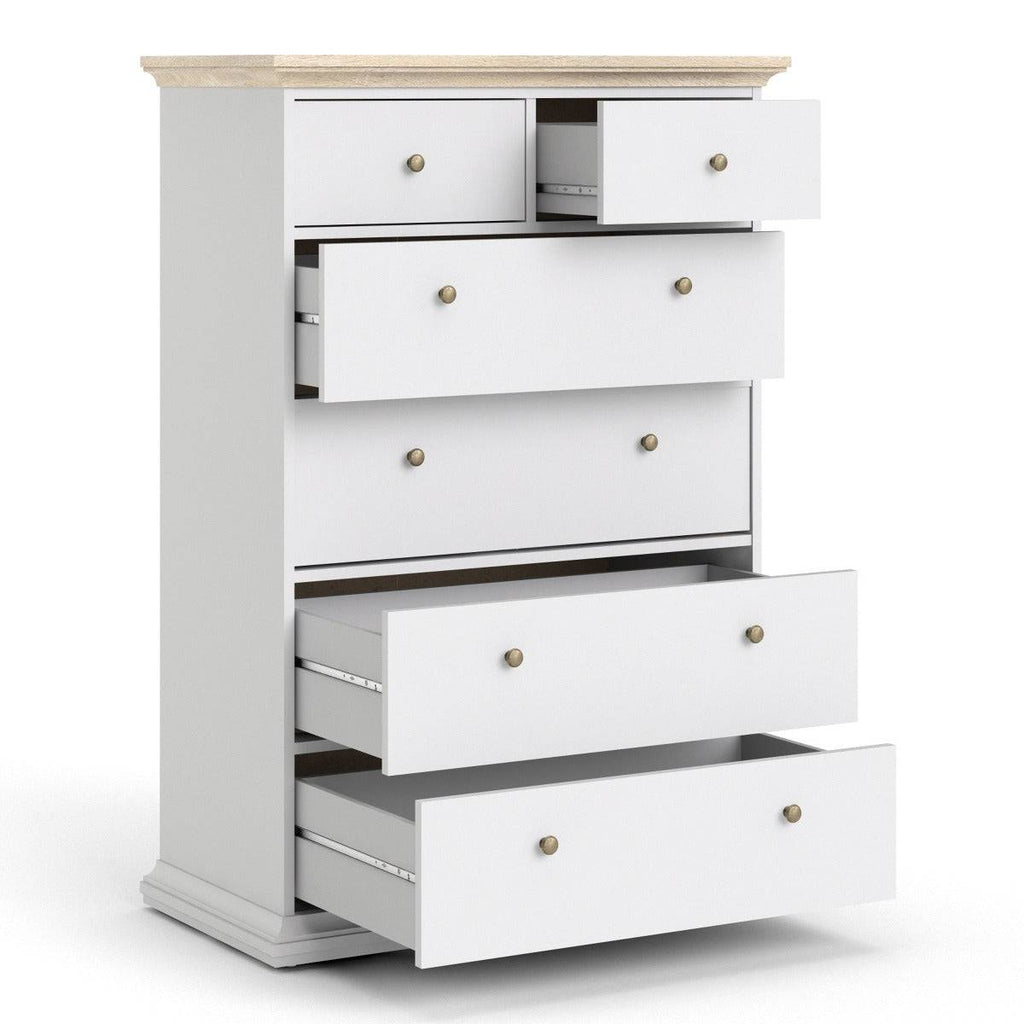 Paris Chest Of 6 Drawers In White And Oak - Price Crash Furniture