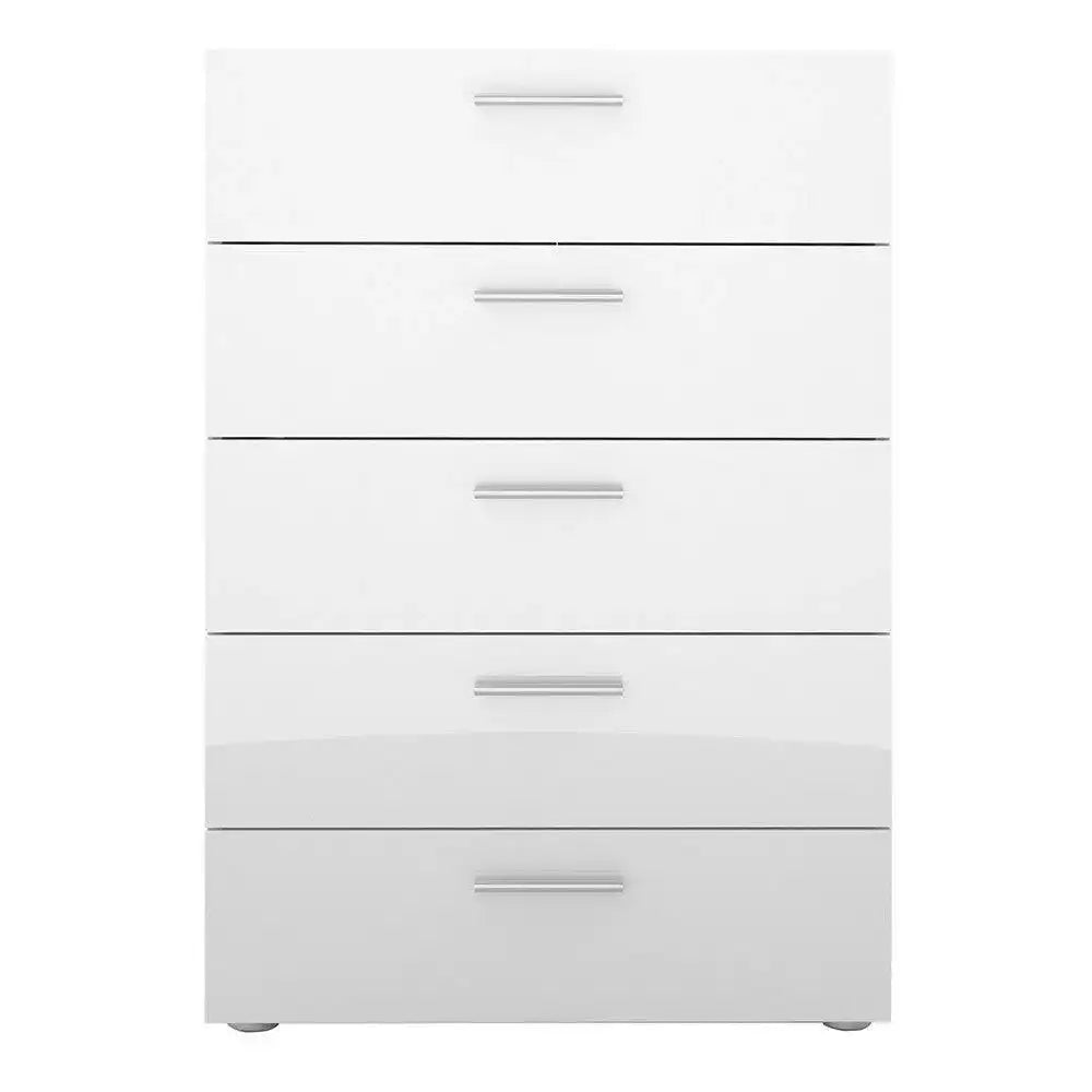 Pepe Oak with White High Gloss 5 Drawer Chest of Drawers - Price Crash Furniture
