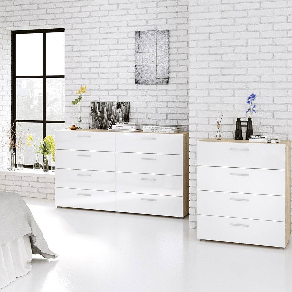 Pepe Oak with White High Gloss 8 Drawer (4+4) chest of Drawers - Price Crash Furniture