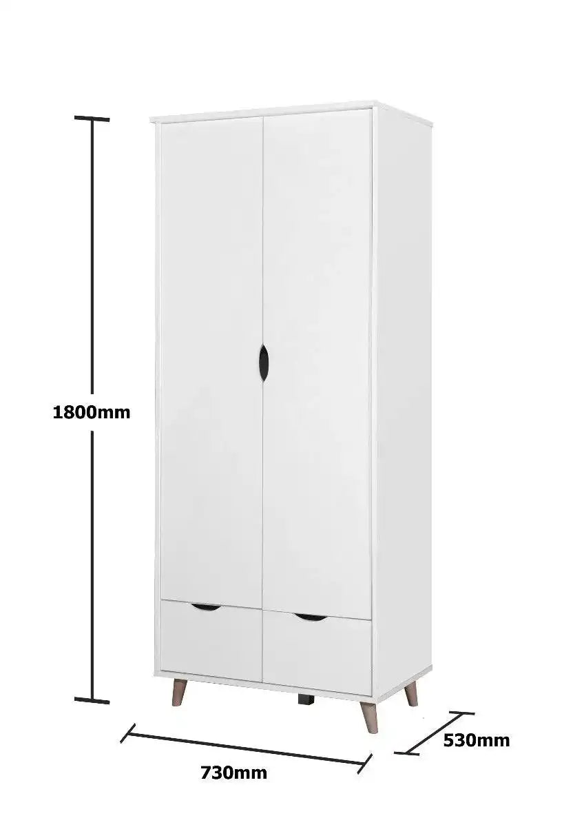 Pulford 2 Door 2 Drawer Wardrobe in White by TAD - Price Crash Furniture