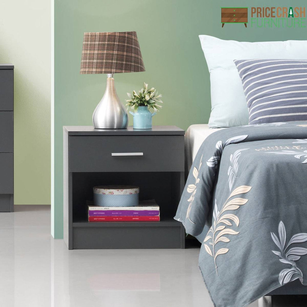 Rio Costa 1 Drawer Bedside Table in Dark Grey by TAD - Price Crash Furniture