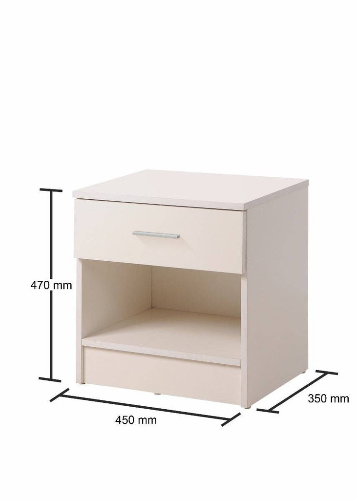 Rio Costa 1 Drawer Bedside Table in White by TAD - Price Crash Furniture