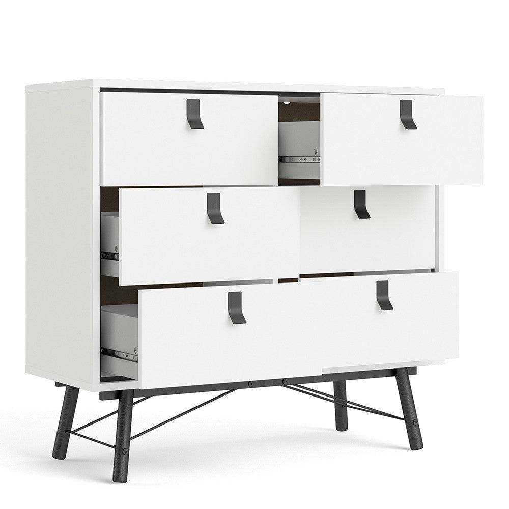 Ry Large Wide Double Chest of Drawers 6 Drawers in Matt White - Price Crash Furniture