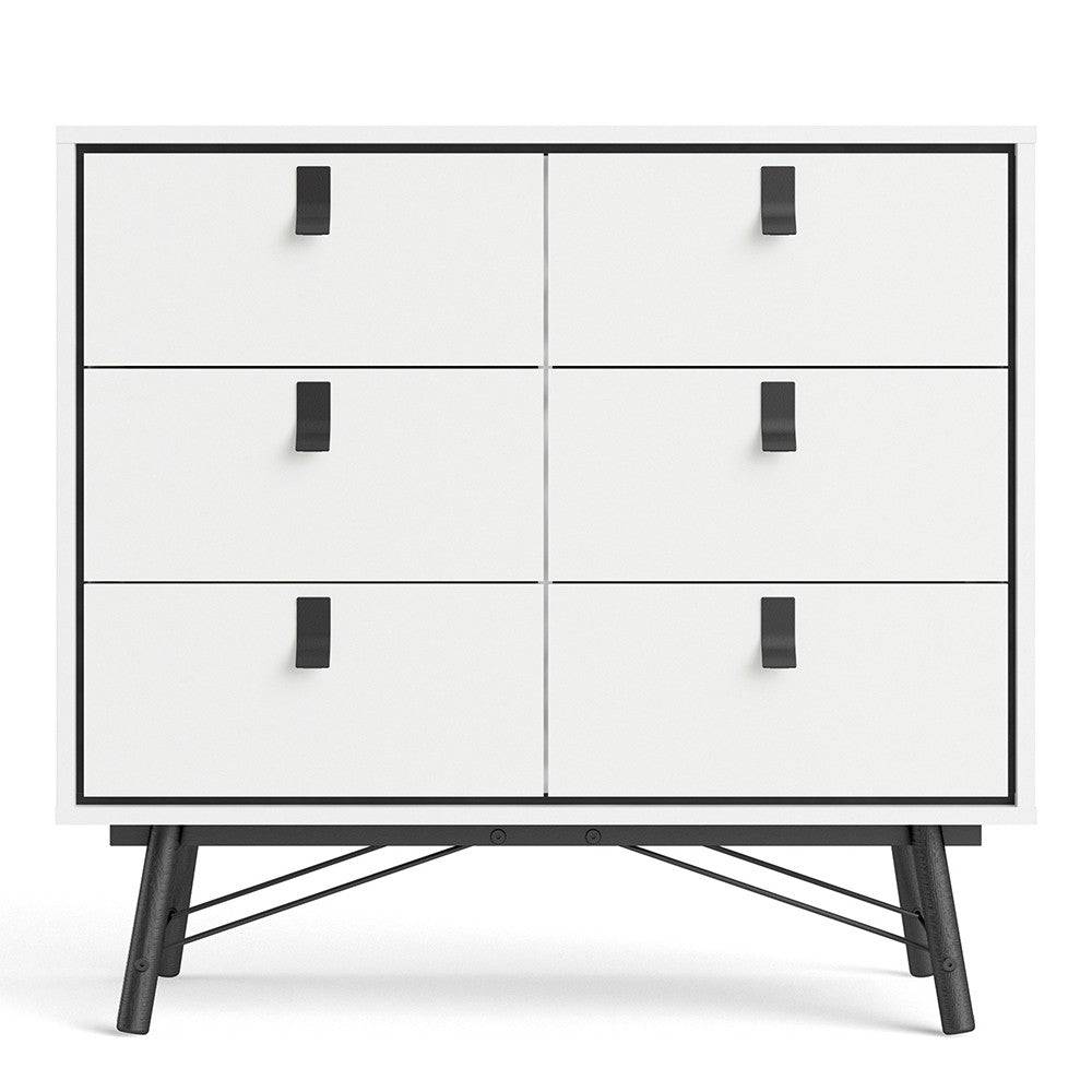 Ry Large Wide Double Chest of Drawers 6 Drawers in Matt White - Price Crash Furniture