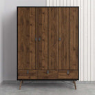 Ry Large Wide Triple Wardrobe 3 Doors + 3 Drawers in Matt Black & Walnut - Price Crash Furniture