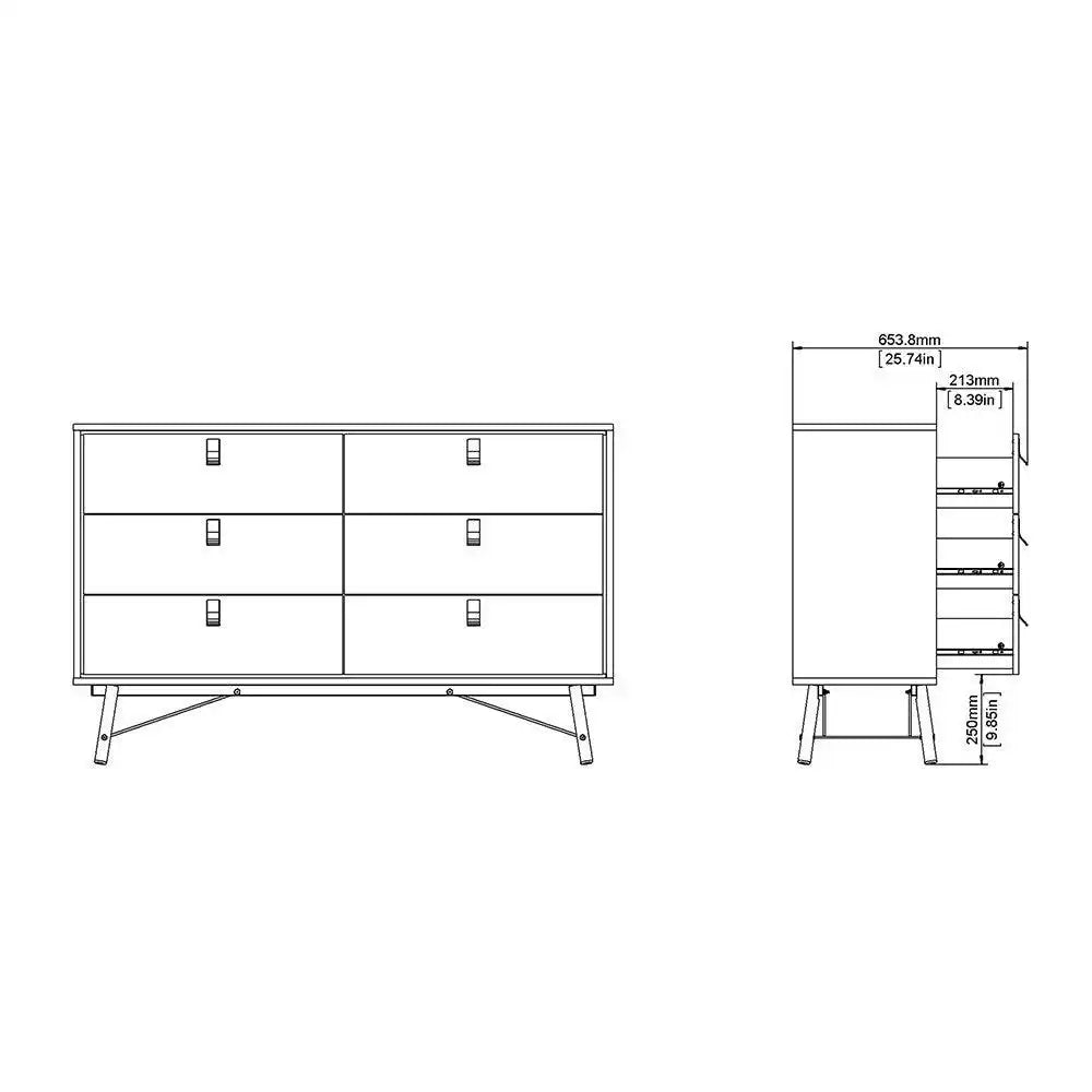 Ry Wide Double 3+3 6 Drawer Chest of Drawers 6 Drawers in Matt Black & Walnut - Price Crash Furniture