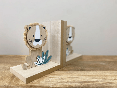Set of Two Wooden Lion Bookends - Price Crash Furniture