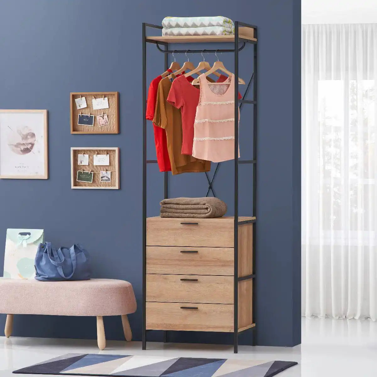 4 Drawer Open Wardrobe in Riviera Oak - Price Crash Furniture