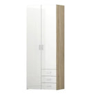 Space Wardrobe - 2 Doors 3 Drawers In Oak With White High Gloss - Price Crash Furniture