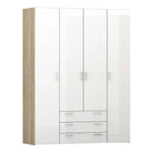 Space Wardrobe - 4 Doors 3 Drawers In Oak With White High Gloss - Price Crash Furniture