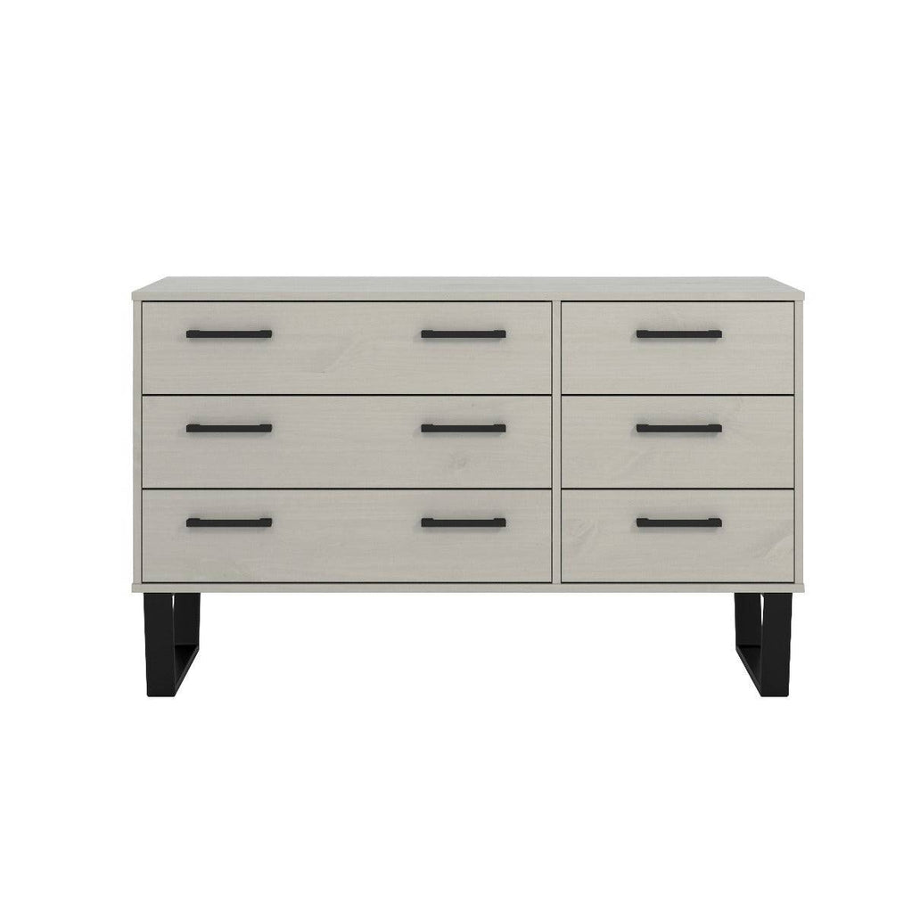 Texas - grey waxed pine industrial style 3+3 drawer wide chest - Price Crash Furniture