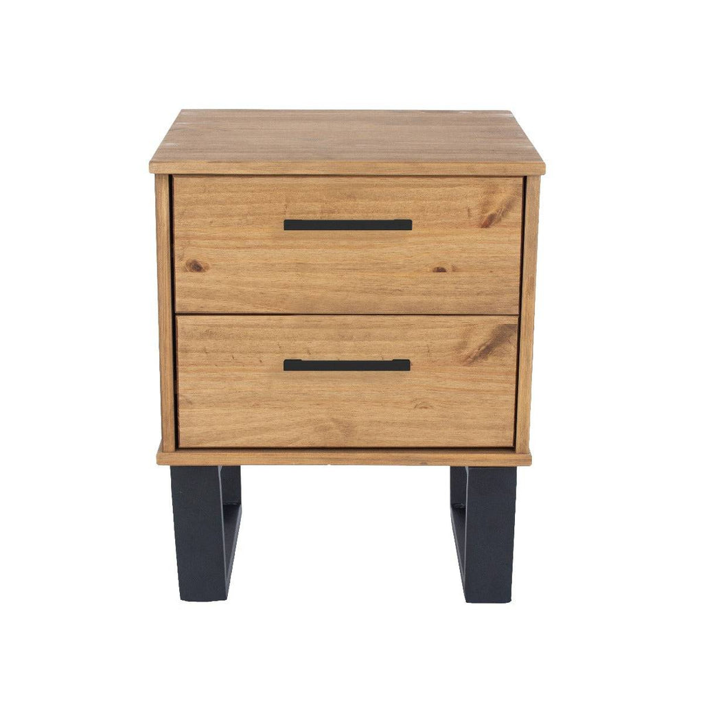 Texas - waxed pine industrial style 2 drawer bedside cabinet - Price Crash Furniture