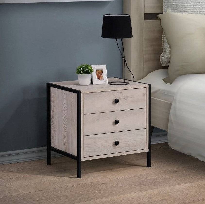 Zahra 3 drawer bedside table in ash oak effect by TAD - Price Crash Furniture