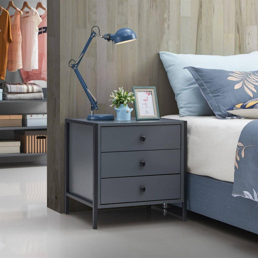 Zahra 3 drawer bedside table in matte grey by TAD - Price Crash Furniture