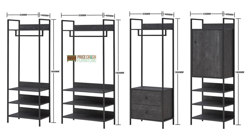 Zahra bedroom set: 4 piece open wardrobe set in black wood effect by TAD - Price Crash Furniture